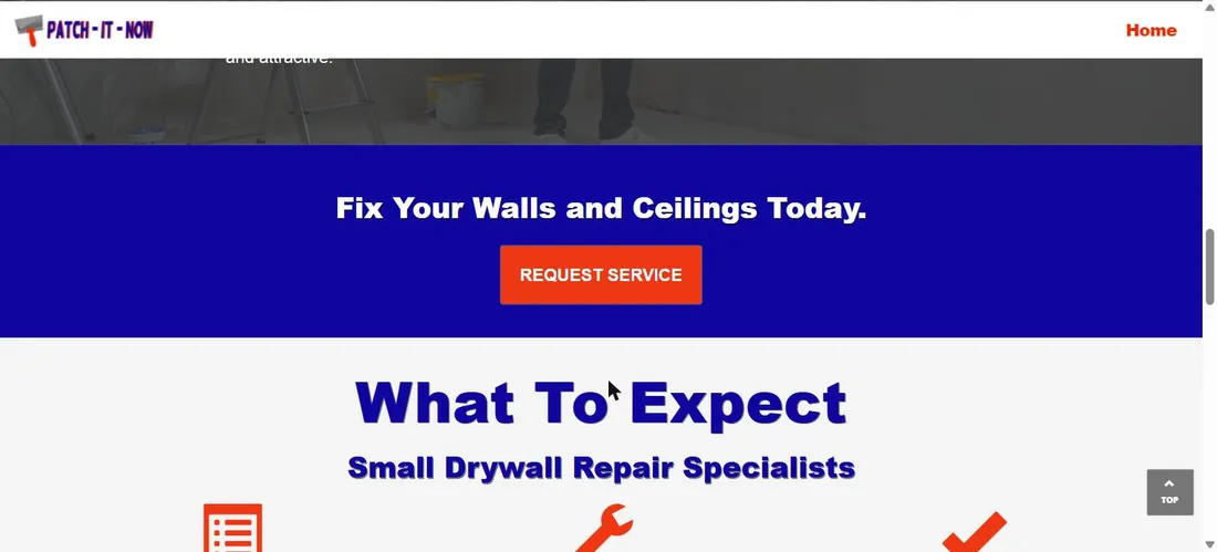 The old site's call to action: Fix Your Walls and Ceilings Today, with a REQUEST SERVICE button